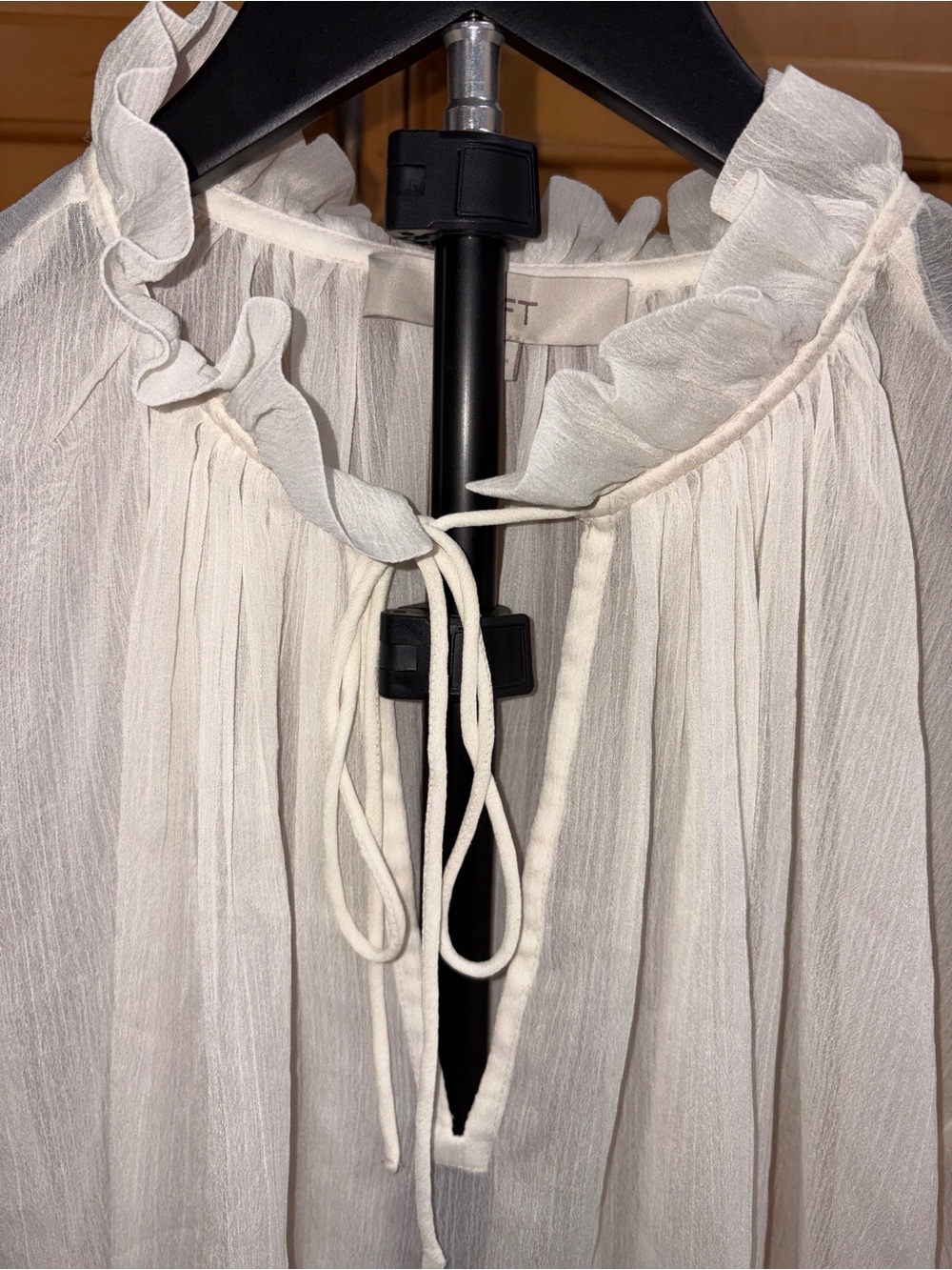 Loft Sheer White Cream Chiffon Ruffle Tie Neck Bell Sleeve Blouse Size XXL - Picture 3 of 9